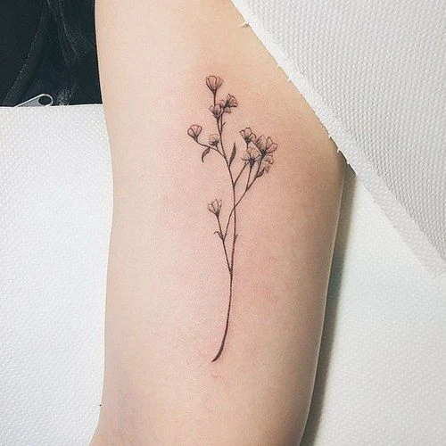 vemos a una mujer joven con un tatuaje pequeño, el tatuaje es de estilo hipster