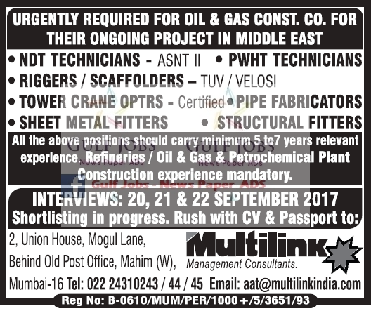 OIl & Gas const Project Jobs for Middle East