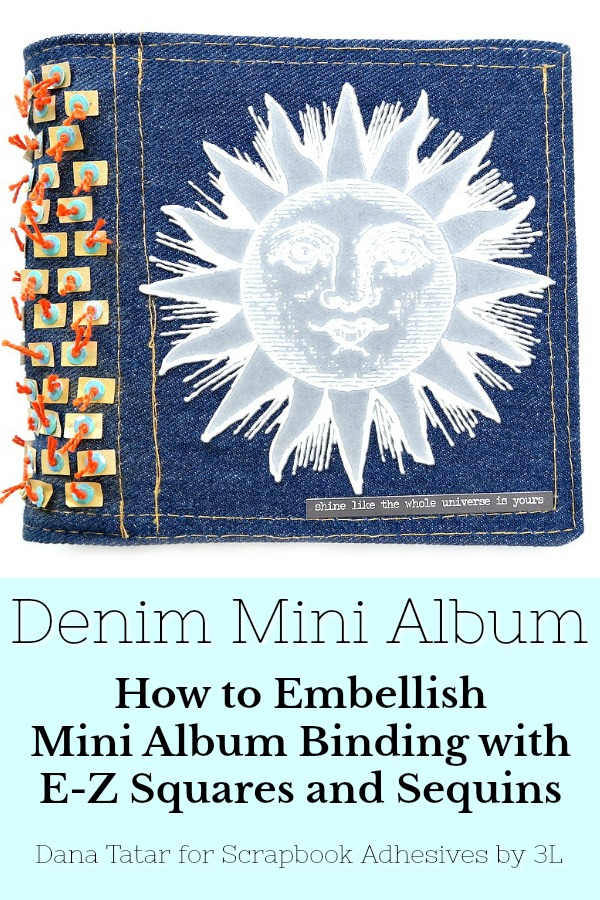 How to embellish mini album binding with E-Z Squares and Sequins