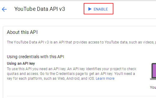 get youtube data api key 2