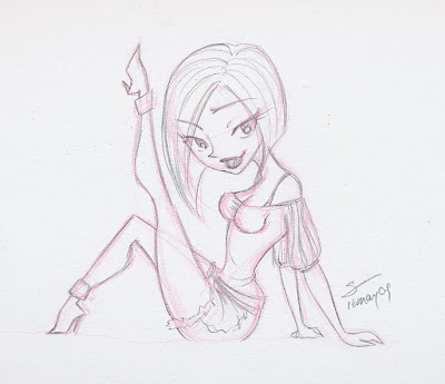 I was recently inspired by Shane Glines' cartoon pin-up girls, and sketched 