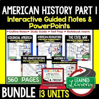 Early American History Guided Notes, PowerPoints in Google & Print Format