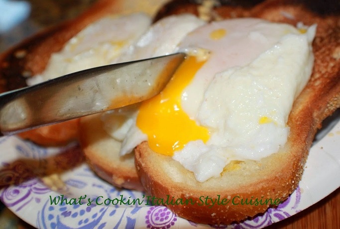 these are seasoned poached eggs on Italian bread