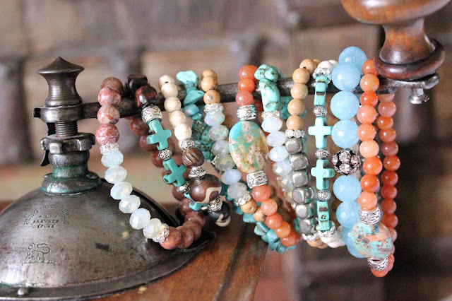 Layered Stacked Boho Bracelets Bohemian Stretch Stone Gemstone Cross Turquoise Bone Earthy Neutral Hippie Stacking Arm Party Arm Candy