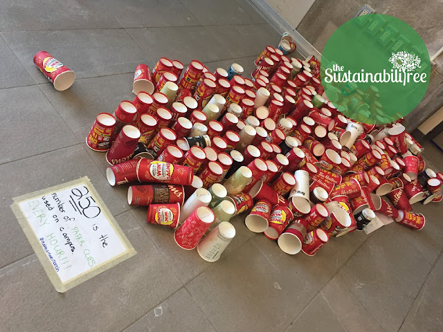 A pile of disposable coffee cups at uOttawa