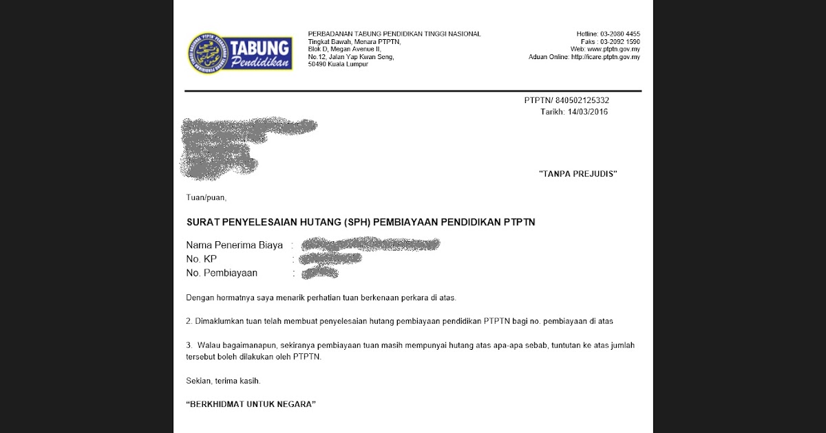 Surat Penyelesaian Hutang Ptptn