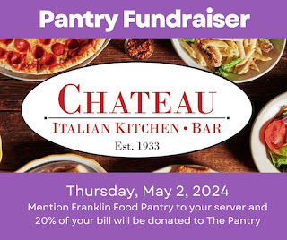 Dine in or Order out at The Chateau on Thursday, May 2 in a fund raiser for the Food Pantry