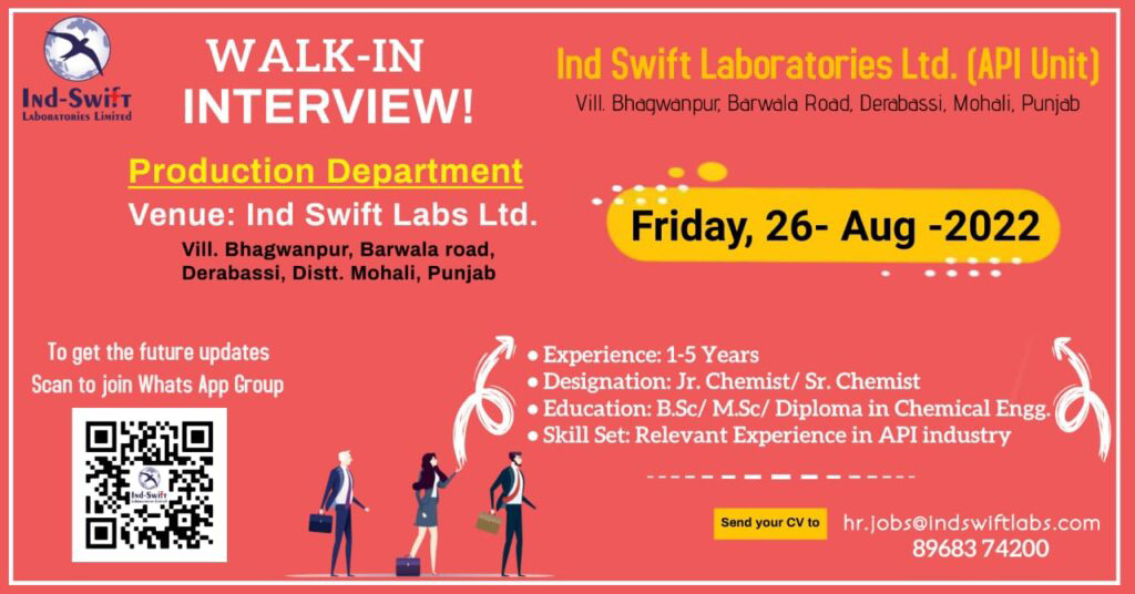 Job Available's for Ind Swift Laboratories Ltd Walk-In Interview for BSc/ MSc/ Diploma  Chemical Engineering