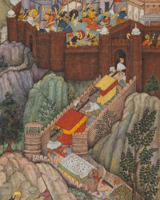 16th century painting depicting capture of Rohtasgarh fort by Sher Shah Suri