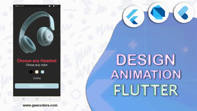 تصميم صفحة لعرض المنتج وعمل انميشن على المنتج وتغيير اللون والسعر في Flutter
