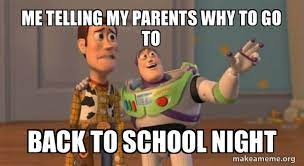 Buzz explaining to Woody why parents should go to back to school night