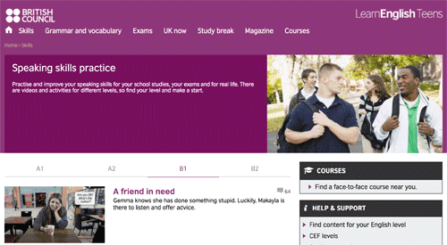 Videos with leveled exercises on the British Council website