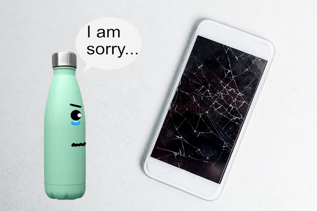 Stainless steel water bottle is able to break your phone in a bag.
