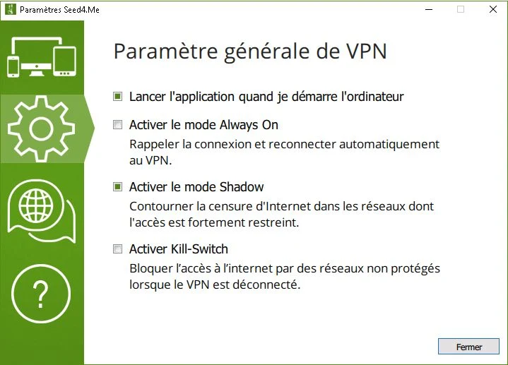 Seed4.Me VPN 1.0.75 - Paramètres