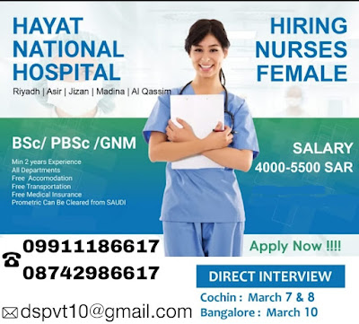 Urgently Required Nurses for Hayat National Hospital, Saudi Arabia