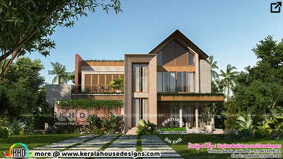 2400 square feet 4 BHK sloping roof modern house