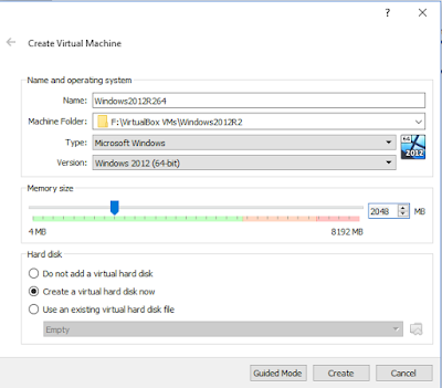 Basic settings for creating a new VM