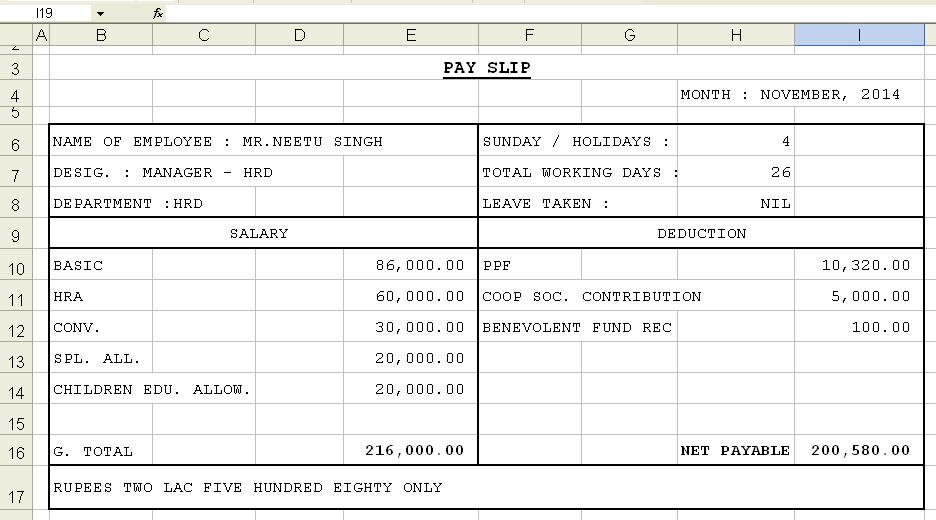 Pay Slip Format