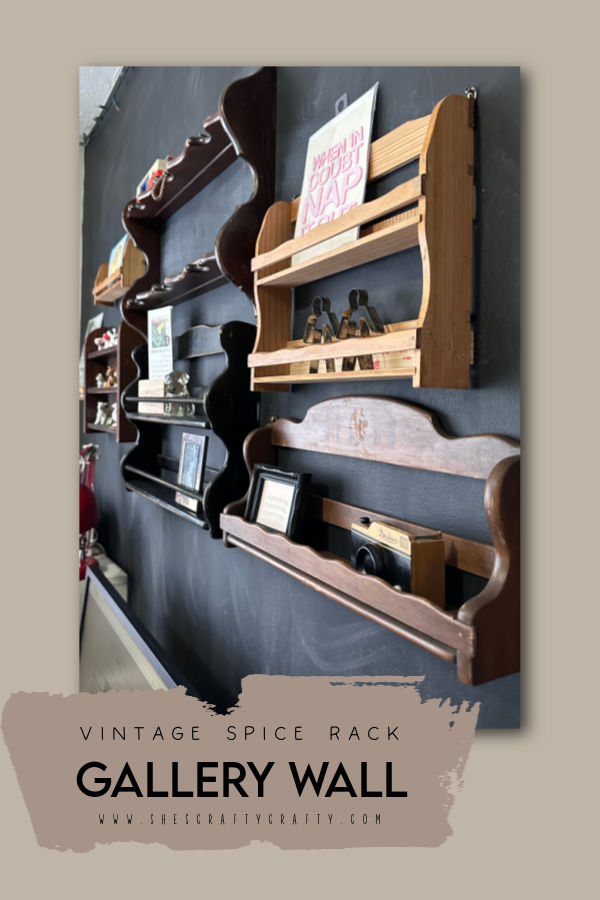 Vintage Spice Rack Gallery Wall pinterest pin.