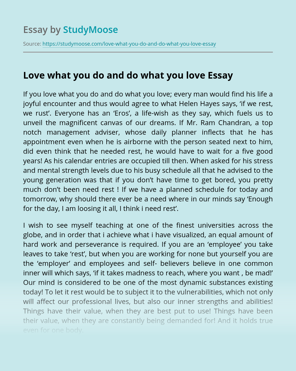 sample essay about love