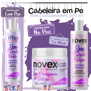 Shampoo Vitay Cabelo e Rosto (Low Poo), Condicionador Novex Cabelo e Corpo e Máscara Novex Cronograma de Beleza (Liberados para No Poo) - Linha Spa - Embeleze