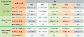 Evoluția indicatorilor producătorilor de ciment