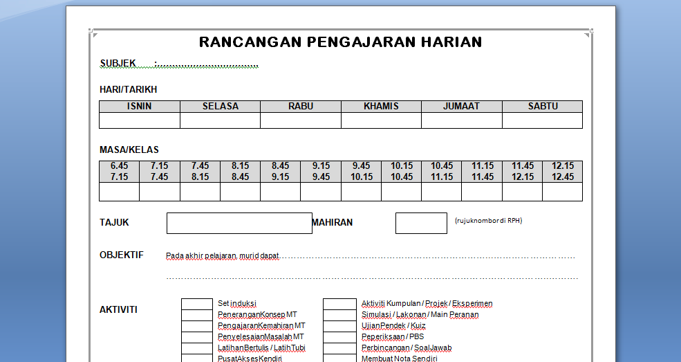 Template RPH Mudah dan Cepat - Pendidik2u