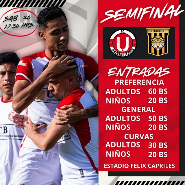 Venta de Entradas Universitario de Vinto vs The Strongest Semifinal Apertura 2024