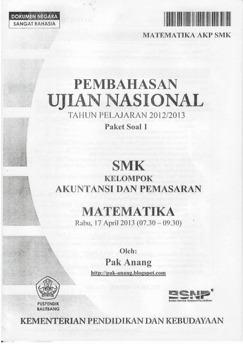 Berbagi Dan Belajar Pembahasan Soal Un Matematika Smk Akp 2013