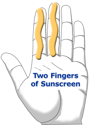 two finger rule how much sunscreen to apply