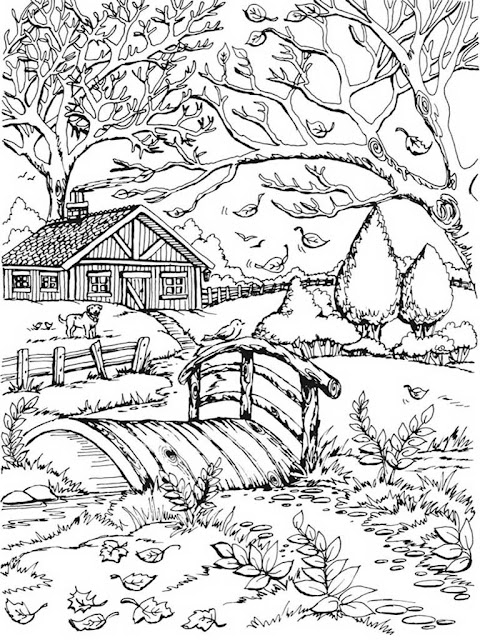 autumn scenes coloring book sample 03