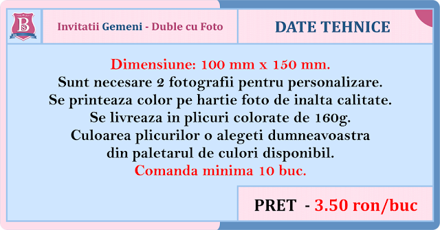 invitatii botez gemeni carte postala duble