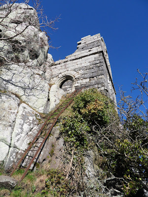 Roche Rock showing metal ladder to chapel or hermitage