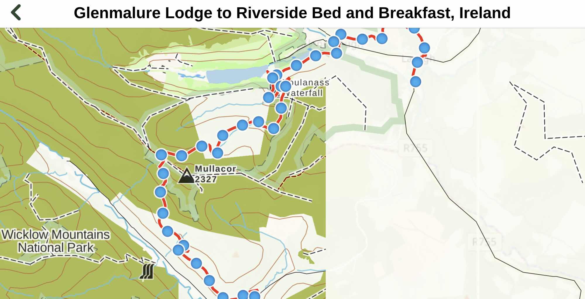 overview map. Glenmalure to RiversideB and B
