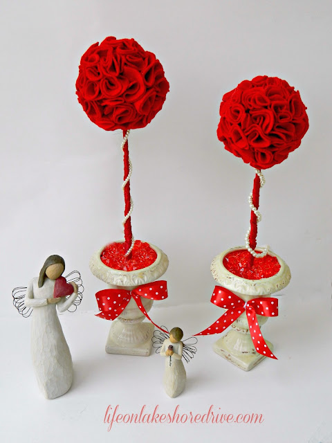 Valentine's Day DIY Felt Roses Topiary using wiffle balls tutorial