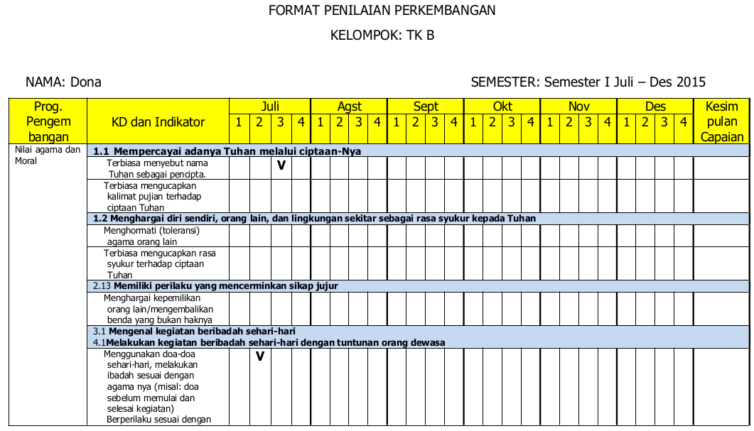 Contoh Format Penilaian Bulanan PAUD Kurikulum 2013 - PAUD 