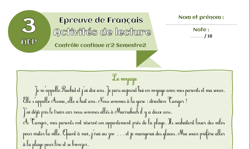 فروض المرحلة الرابعة اللغة الفرنسية المستوى الثالث ابتدائي