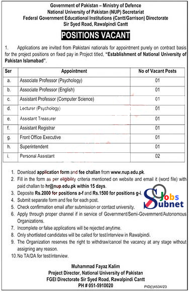 Position Vacant At National University Of Pakistan 2024