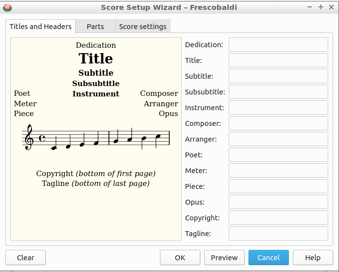 Frescobaldi score wizard settings