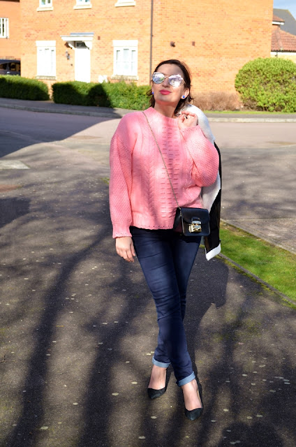 Adriana Style Blog, Blogerka modowa Puławy, Zaful Aviator Jacket, Zaful Pink Sweater, Topshop heels, Heidi Klum Jeans, Fashion blogger, Spring Look