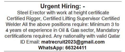 Doha Qatar Jobs Vacancy From Today