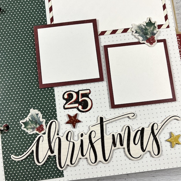 Noel Christmas Scrapbook Album Page with holly leaves and berries
