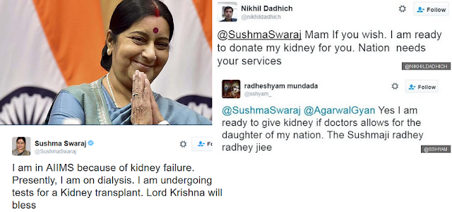 Kindhearted Indians offer to donate kidneys to ailing Foreign Minister