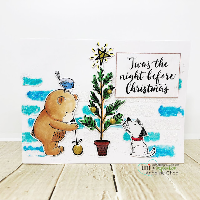 ScrappyScrappy: Unity Stamp Lisa Glanz - Twas the Night #scrappyscrappy #unitystampco #lisaglanz #youtube #quicktipvideo #cardmaking #papercraft #stamp #stamping #copicmarkers #christmascard #holidaycard #winter #dylusions #nuvoglimmerpaste #tcw #stencil #twasthenight #christmastree #nuvodrop