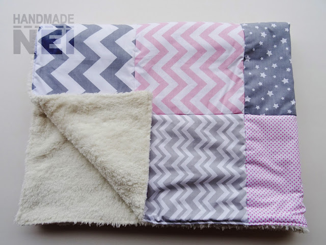 Handmade Nel: Пачуърк одеяло с полар за бебе "Сиво-розово"