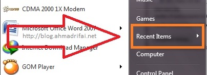 Recent Items Pada Windows 7 Tampil