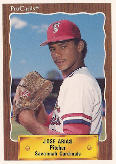 Jose Arias 1990 Savannah Cardinals card