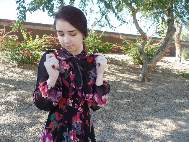 feminine floral dress with bow tie