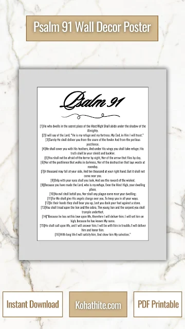 Psalm 91 Prayer Of Protection And Safety | Printable Bible Wall Art PDF | Calligraphy Black White Simple Plain Image Design 3