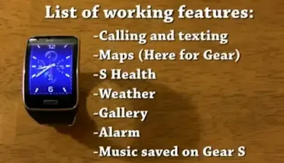A picture of the Samsung s smart watch with a brown background and writing on it